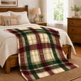 thumbnail image 6 of Burgundy And Forest Green Intersecting Plaid Bands, Soft Flannel Blanket with Traditional Tartan Plaid Print, Housewarming Gift and Home Decor for Bedroom and Living Room, 6 of 7