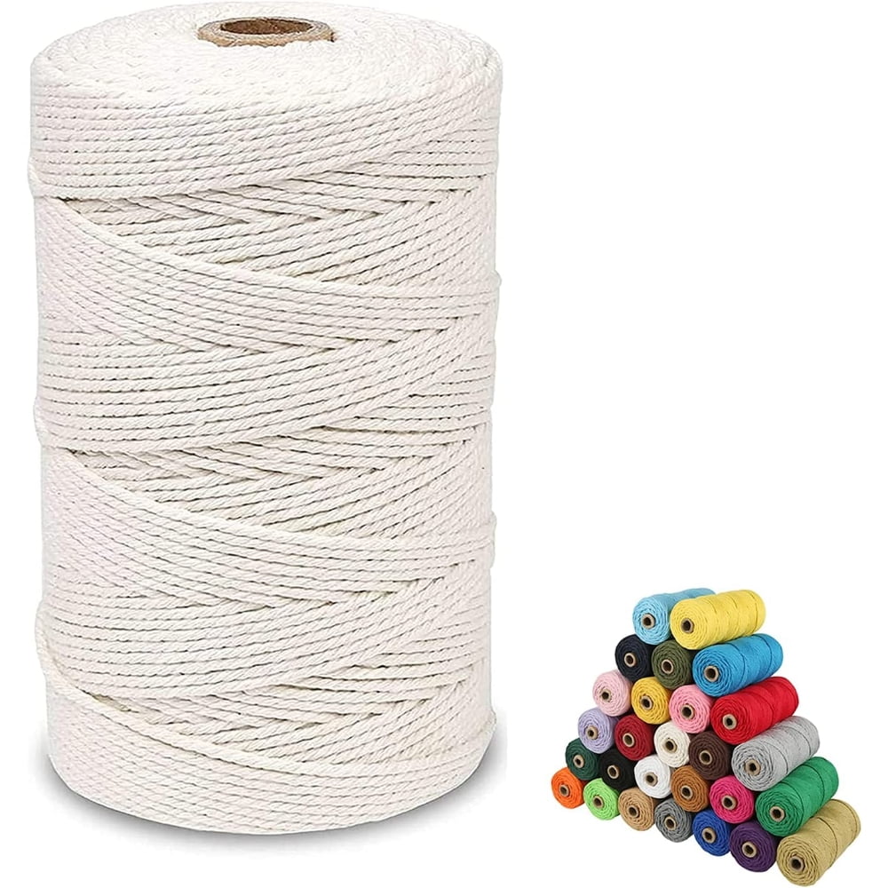 MesaSe Macrame Cotton Cord, 4 Strand Twisted Macrame Yarn, Natural Cotton Cord Perfect Macrame Supplies for DIY Crafts(200 M)