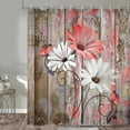 thumbnail image 4 of Farmhouse Flower Floral Shower Curtain, Rustic Red Daisy Shower Curtain Set, Country Red Wild Garden Plant Fabric Shower Curtain with Hooks, Brown Wooden Board Bathroom Curtain, 36x71 in, 4 of 6