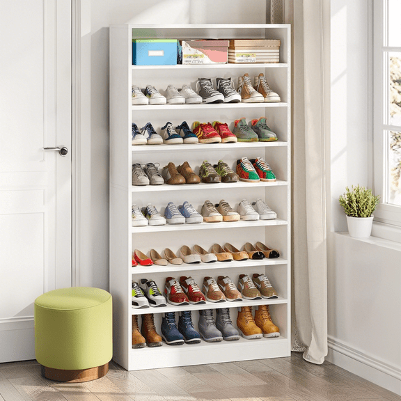 TribeSigns 9-Tier Shoe Cabinet, White, 93.5 lbs