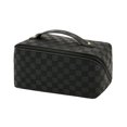 thumbnail image 1 of Bolsa de maquillaje con forma de almohada a cuadros, bolsa de lavado impermeable portátil de gran capacidad, bolsa de almacenamiento de viaje (color: Negro), 1 of 5