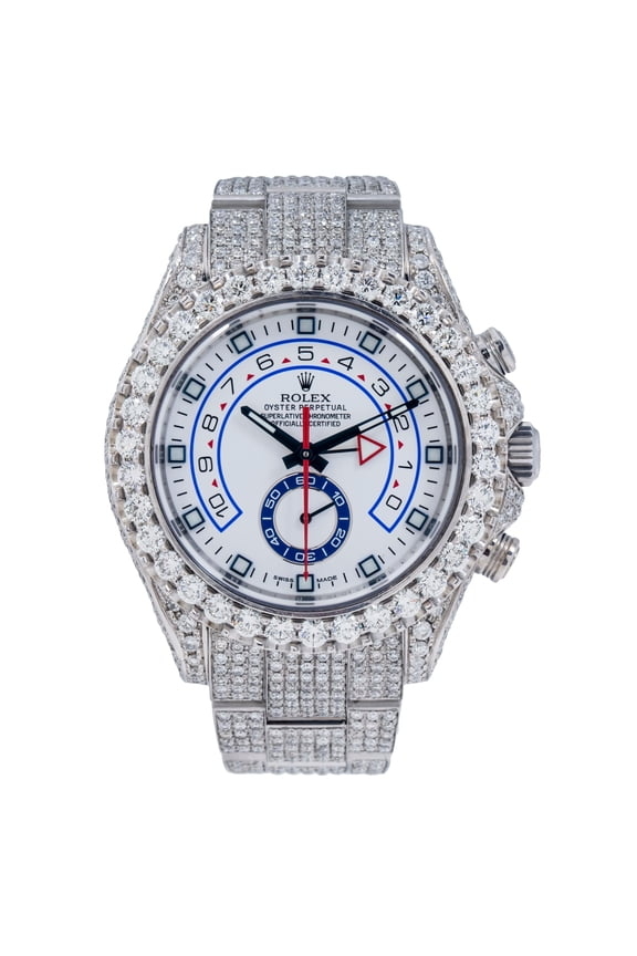 Pre-Owned Rolex Yacht-Master II 44MM 116680 White Dial Diamond Bezel Stainless Steel Full Diamond Oyster Bracelet