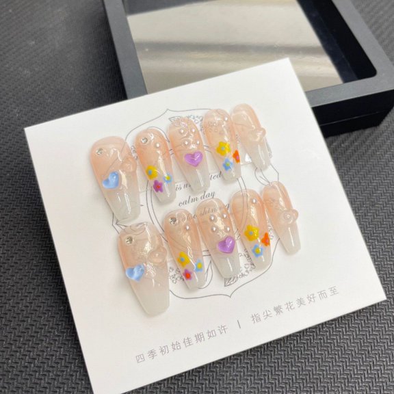 ADITYSHOP - Handmade Sweetheart Sparkles Press-On Nails Large, Kit included