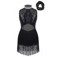thumbnail image 1 of Runhomal Justaucorps de Ballet Sans Manches à Paillettes pour Filles, Robe à Franges, Latin Moderne, Jazz, Tango, Rumba, Salsa, Costume de Danse Noir 10, 1 of 7