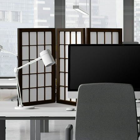 2 ft. Tall Desktop Window Pane Shoji Screen - Walnut - 3 Panels