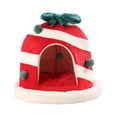 thumbnail image 2 of Cama navideña para mascotas, bonito nido semicerrado para gatos, caja de regalo navideña con forma suave, camas navideñas para gatos y perros pequeños, 2 of 8