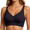 thumbnail image 2 of Womens Wireless T-Shirt Bra, Full Coverage Seamless V-Neck Bras with Adjustable Straps, Light Support Comfort Bra | VerBelle,Black M, 2 of 6