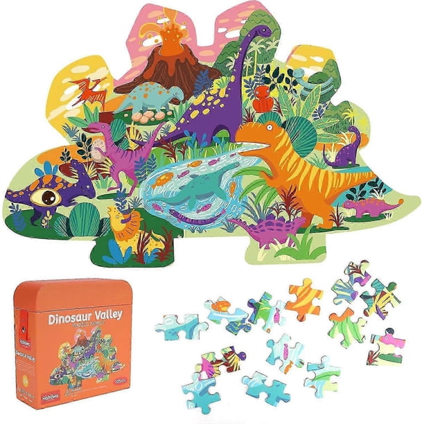 105 Piece Dinosaur World Jigsaw Puzzle for Kids 3-10, Stegosaurus Shaped Puzzle Preschool Learning Educational Toys for Children (23.5 x 14.8 In