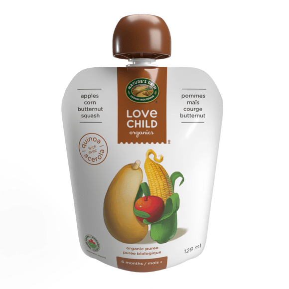 Purée pommes, maïs + courge musquée Superblends Love Child Organics, 128 ml, sachet