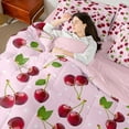 thumbnail image 4 of Manfei Fruit Cherry Bedding Queen Size, Polka Dots Bedding Sets Queen Size, Pink Cartoon Reversible Comforter Sets with Sheets, Lightweight Room Decorative, 7 Pieces, 4 of 6