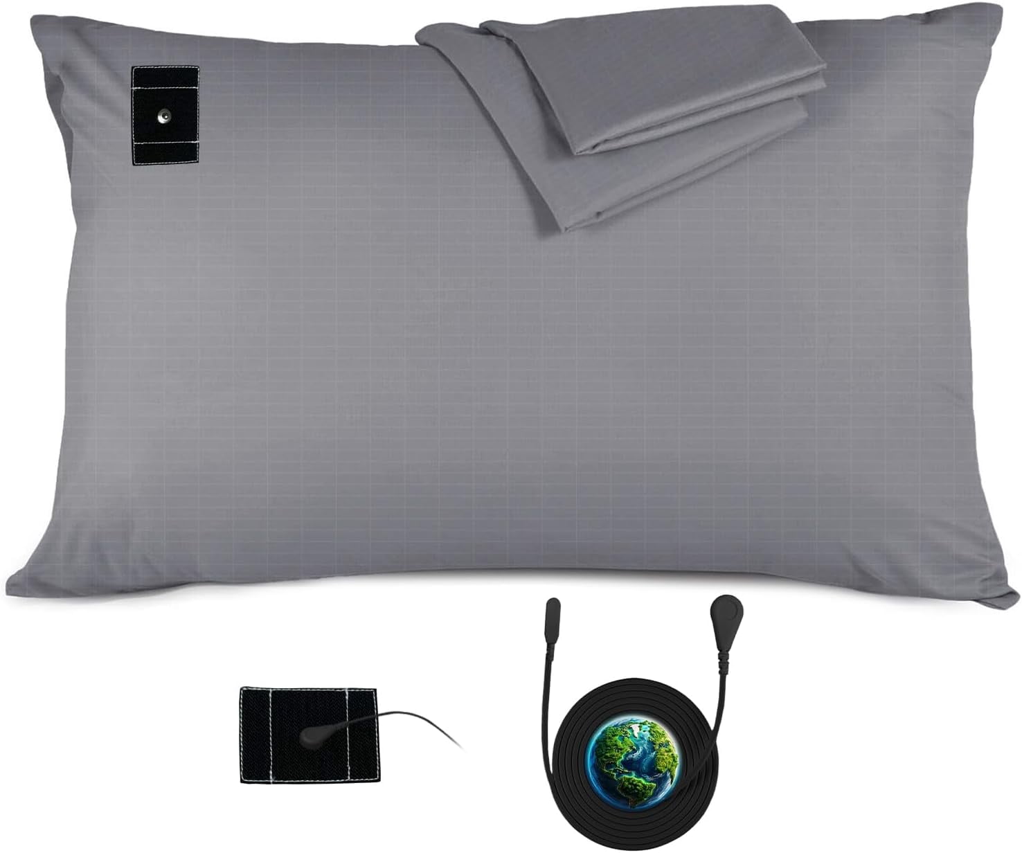 1PC Grounding Pillowcase 10% Silver Fiber+90% Cotton, Grounding at Home-Make You Healthier's Earth Connected Pillow Cover with 15ft Grounding Cord Included (Gray 20"X30")