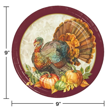 Traditional Turkey Thanksgiving 8 Ct 7" Paper Dessert Cake Plates