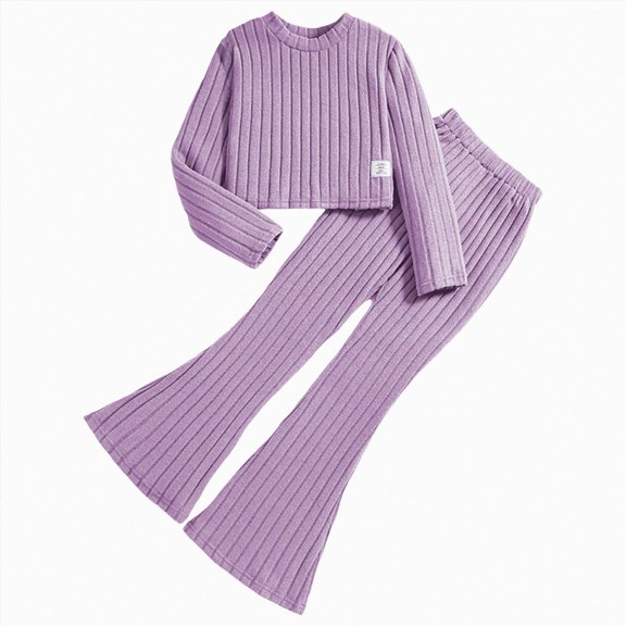 Wonitaaizi Toddler Girl Clothes Fall Winter Outfits Long Sleeve Crewneck Pullover with Flared Pants (10-11 Years,Purple)