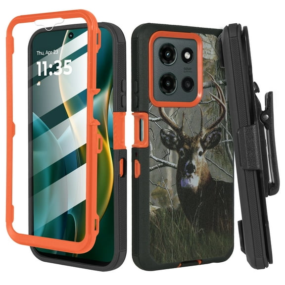 6goodeals For Motorola Moto G Power 2025/ G Play 2025 Case with Belt Clip, Full Protection & Rotating Belt Clip Holster with Built in Kickstand, Built in Screen Protector Deer