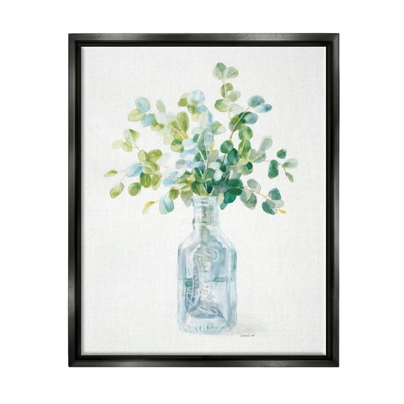 Stupell Industries Flower Jar Still Life Green Blue Painting Jet Black Framed Floating Canvas Wall Art, 16x20, by Danhui Nai