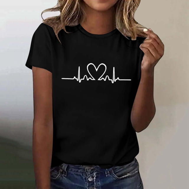 T-shirt à Col Rond Imprimé de Performance Artistique de Mode et de Loisirs pour Femmes à Manches Courtes T Shirt Pack T Shirt Chandails Extensibles pour Femmes Chandail à Manches Courtes Chandails à Manches Courtes pour Femmes Décontracté Femmes Actives