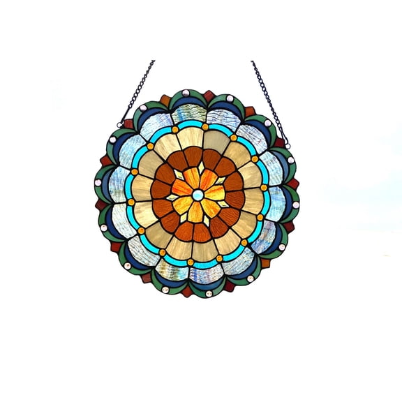 Pemberly Row Tiffany-glass Circus Tent 18" Round Window Panel