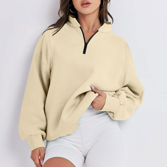 Womens Zipper Sweatshirts Turtleneck Long Sleeve Pullovers Casual Loose Top T Shirts