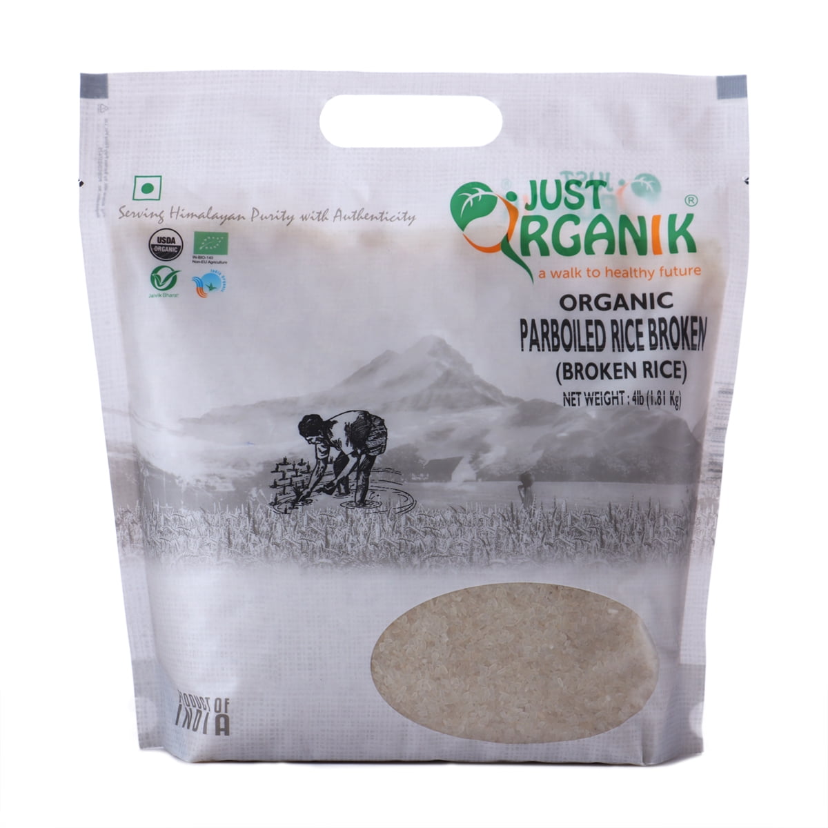 Just Organik Organic Parboiled Broken Rice, Idly Rice 4 lbs