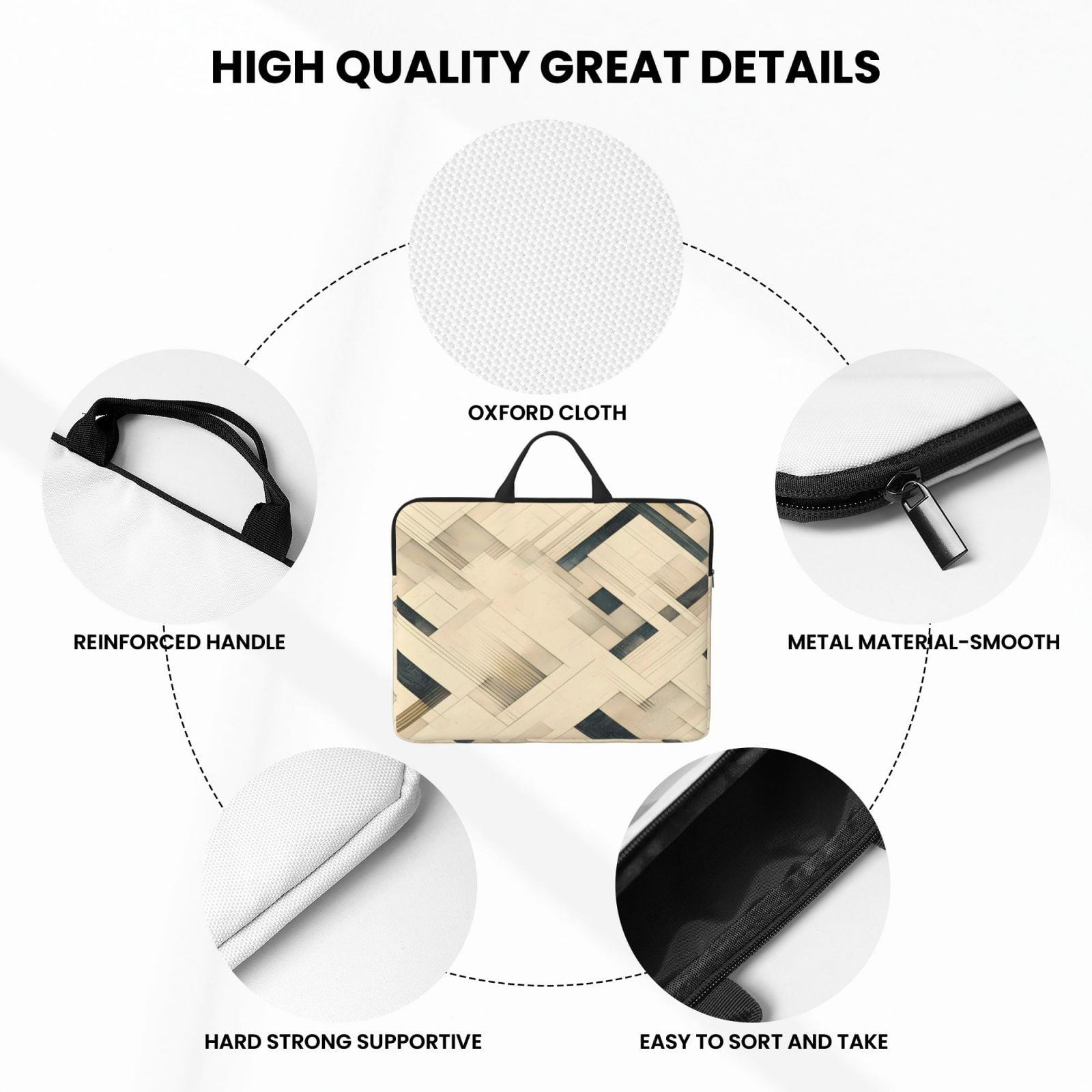 Laptop Sleeve Bag For Women Men 14inch Waterproof Durable Protective Computer Carrying Cover Handle Laptop Case Bag Darkorchid Geometric Lines Hand-Drawn Sketch_4
