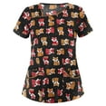 thumbnail image 2 of sckarle Medical Scrub Tops Women Working Uniform T-Shirt Short Sleeve V-Neck Tops Lovely Cartoon Floral Scrubs Tops Nurse Uniforms Summer T-Shirts with Pockets, 2 of 3