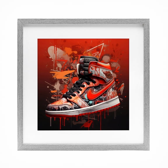 Stupell Industries Modern Shades Of Red Sneaker Gray Framed Print Under Glass, 13 x 13, by Creative Studio