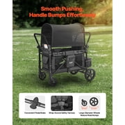 VEVOR Wagon Stroller for 4 Kids, Push Pull Quad Collapsible Stroller with Adjustable Handle, Safety Harness & Removable Canopy, 4-Seater Stroller Wagon for Camping, Dark Gray & Black (330LBS Loading)