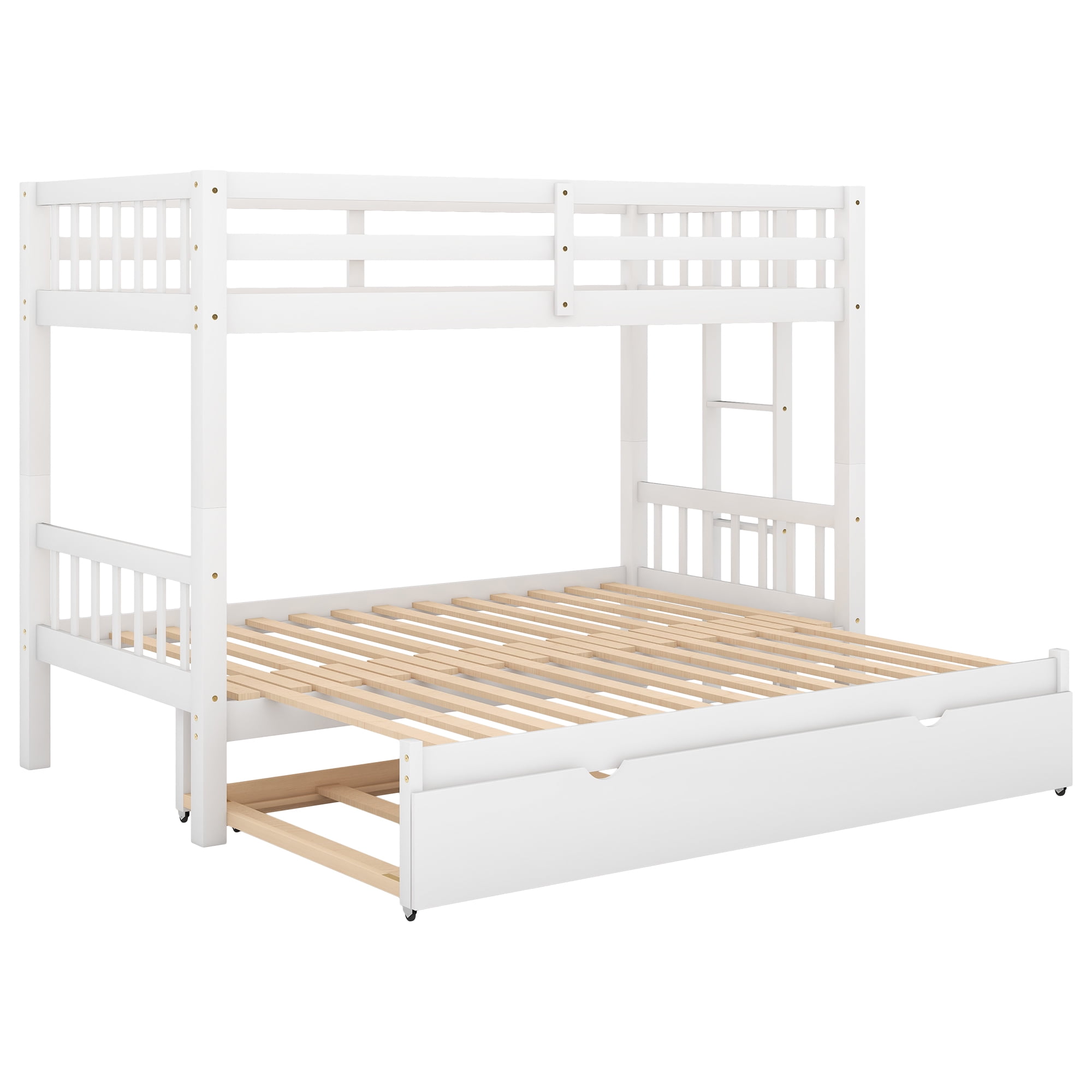 Euroco Wood Twin over Twin/King Bunk Bed with Trundle for Kids Teens, White