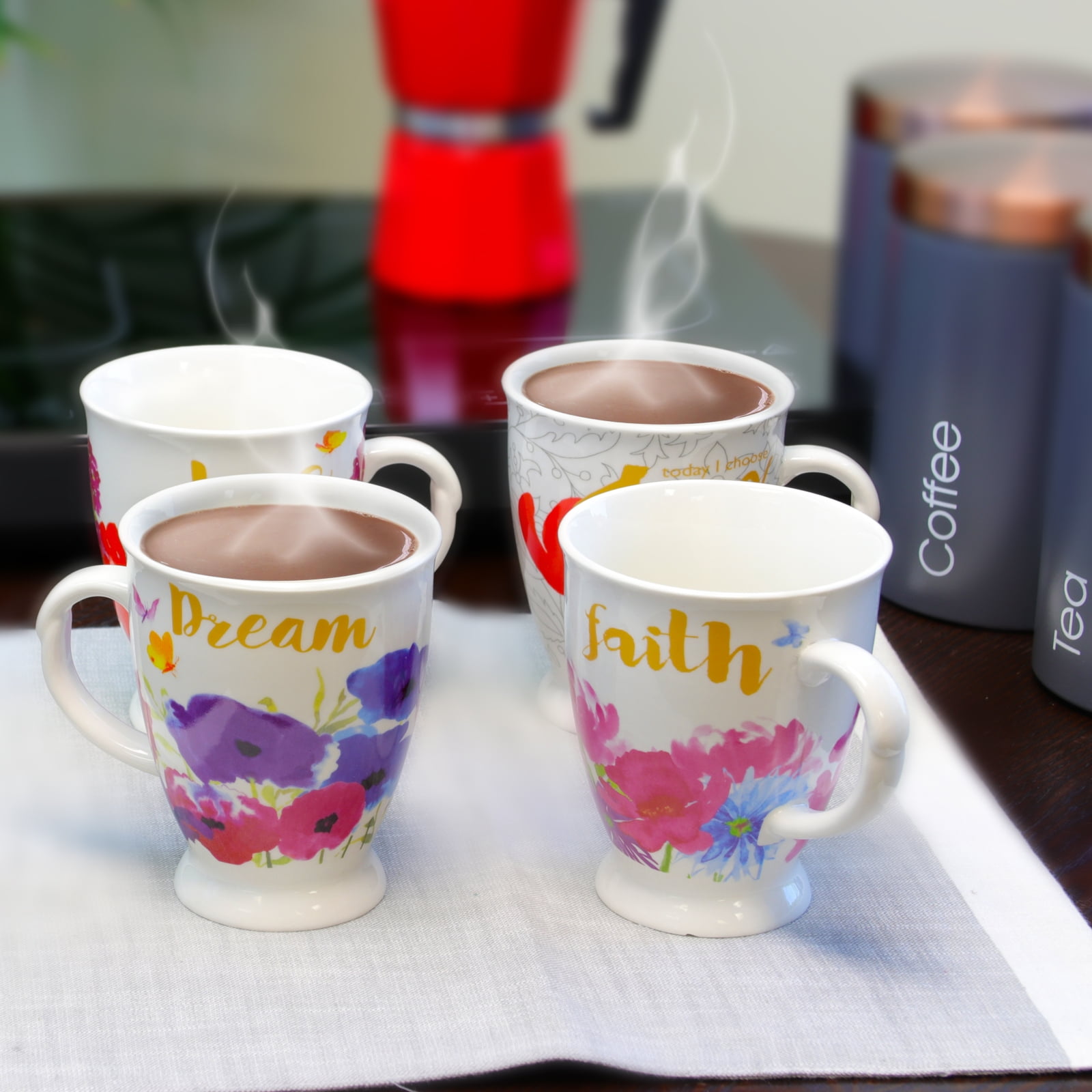 Gibson Home 17.4 oz Cup Set, Set of 4 Assorted Designs