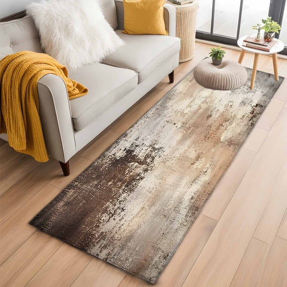 2'x6' Rug Runners for Hallways Kitchen, Vintage Brown Non Slip Entryway Beside Floor Carpet Runner, Modern Abstract Art Beige Washable Laundry Room Bedroom Throw Rugs Mat for Family Pet