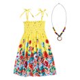 thumbnail image 6 of Zaldita Kids Girls Summer Casual Bohemian Dress Floral Sleeveless Rainbow Beach Sundress with Necklace Party Dresses Type F 7-8, 6 of 7