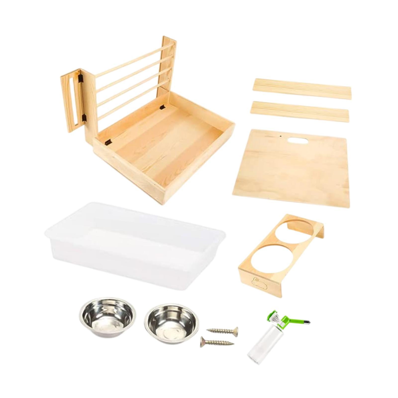 balikha Wooden Bunny Hay Feeder with Litter Tray Bunny Hay Holder Feeding Manger Guinea Pig Hay Holder for Ferret Chinchillas Dwarf
