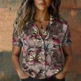 thumbnail image 2 of QASIEATN Women's Retro Shirt Women's Satin Printed Short Sleeved Shirt Vacation Style Shirt, 2 of 7