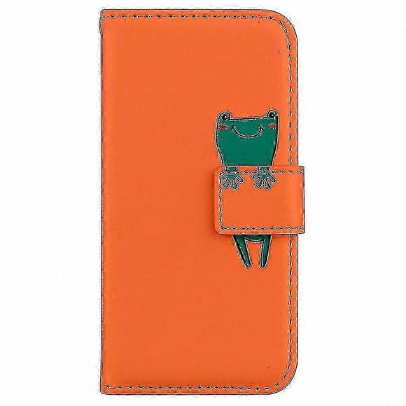 Cute 3D Frog Design Flip Wallet Case for iPhone 12 - Shockproof PU Leather Cover with Magnetic Closure and Stand Function in Orange