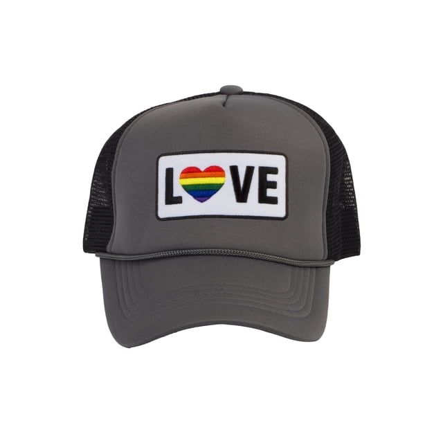 Gravity Threads LGBTQ+ Love Rainbow Heart Patch Trucker Hat - Black/Dark Grey