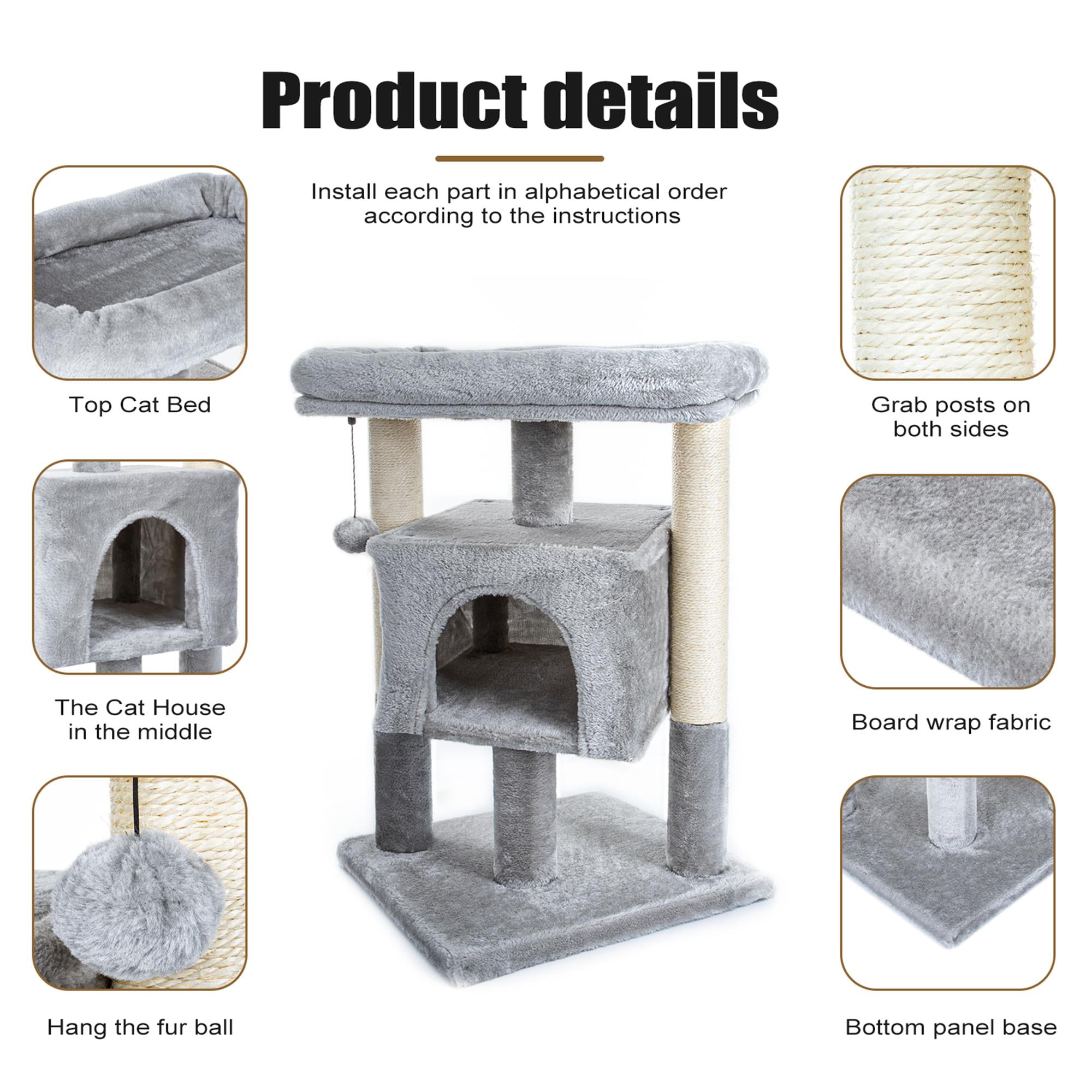 Kadyn 28" Multi-Level Cat Tree Tower Cat Condo with Scratching Posts, Jump Platform Top Perch and Dangling Ball, Gray Kadyn 28" Multi-Level Cat Tree Tower Cat Condo with Scratching Posts, Jump Platform Top Perch and Dangling Ball, Gray