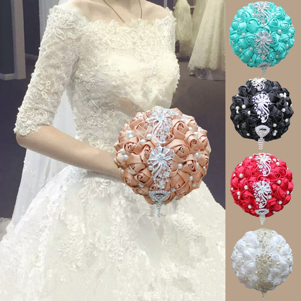 CNKOO Bridal Bouquet with Faux Pearl Non Fading Handle Design Romantic Royal Blue Rose Wedding Supplies for Church Walmart