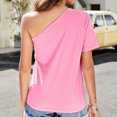 thumbnail image 6 of RQYYD One Shoulder Tops for Women's Summer Short Sleeve Tee Shirts Casual Solid Color Pullover Tee Blouse(Hot Pink,S), 6 of 6