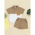 thumbnail image 2 of Bslissey Toddler Kids Boys 2Pcs Cotton Linen Outfits Short Sleeve Contrast Color Button Shirt + Solid Color Shorts 12M-5T Little Boys Casual Summer Short Pants Sets, 2 of 9