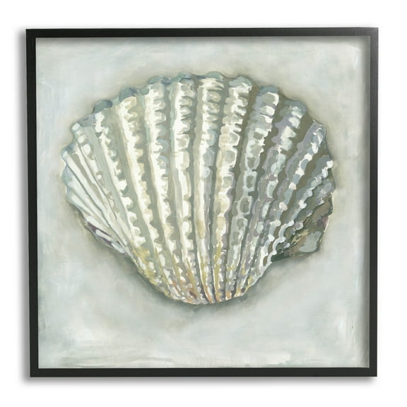 Stupell Industries Clam Shell Nautical Grey Painting Black Framed Art Print Wall Art, Design by Erica Christopher