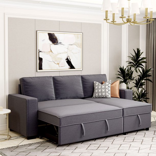 Sofa Bed Sectional Sleeper With Pull Out Comfortable Couch Full Size Storage Chaise Left Right For Small Space Living Room Gray Com Sofa Bed Sectional Sleeper With, Comfortable Sofa Beds With Storage