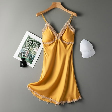 

QENGING Summer Skirts for Women Satin Sling Skirt Dress Lingerie Home Wear Pajamas Nightdress Deals
