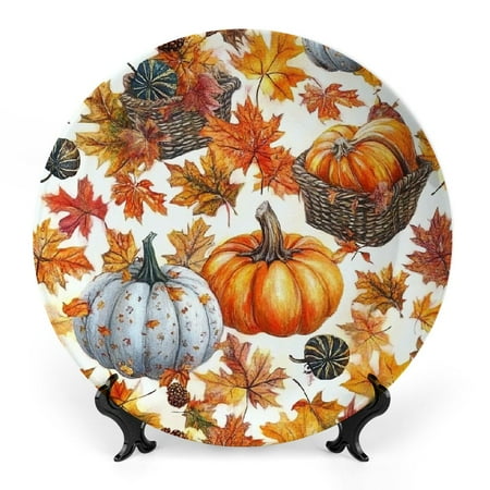 

CMMY Pumpkins Leaves Thanksgiving Bone China Decorative Plate Room Decoration 8x8inch