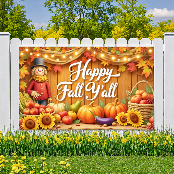 Colorful Design Happy Fall Banner Scarecrow Decor Happy Fall Y'all Pumpkin Decoration Harvest Theme for Autumn Gathering Thanksgiving Party Home Decoration
