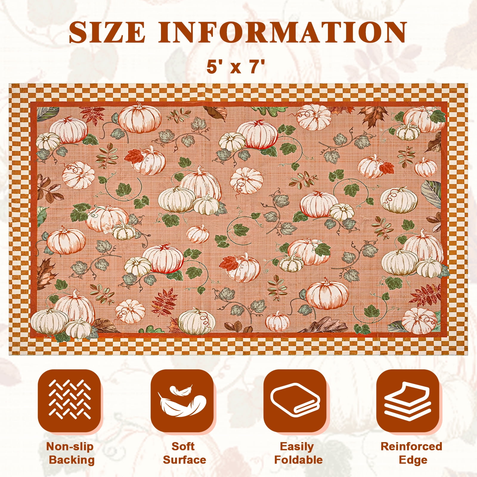 Bleum Cade 5'x7' Fall Area Rugs for Living Room,Pumpkins Rug Ultra Soft Washable Rugs for Bedroom, Anti Slip Durable Carpet Home Decor for Dining Room,Orange