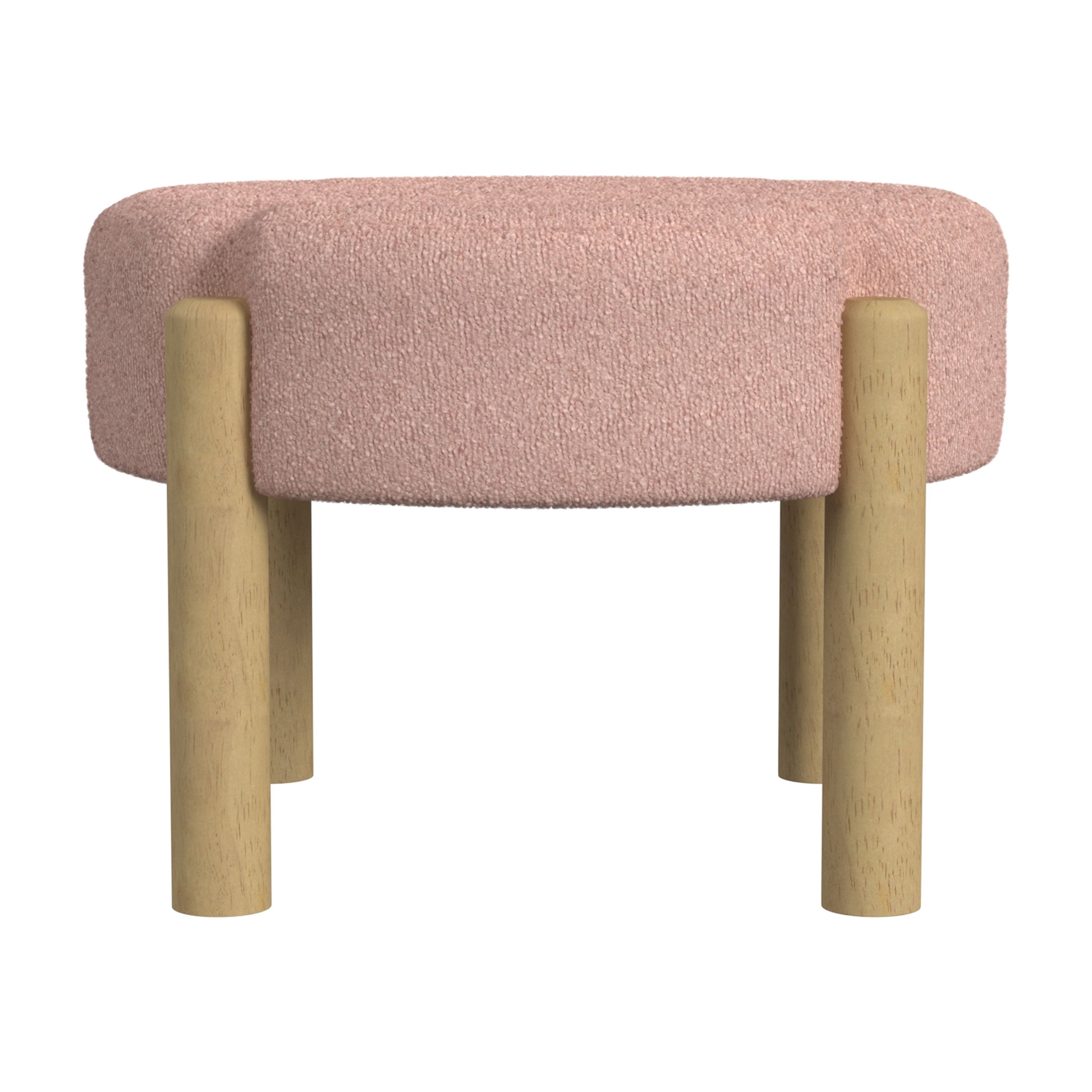 HomePop Luna Round Upholstered Ottoman, Pink Boucle