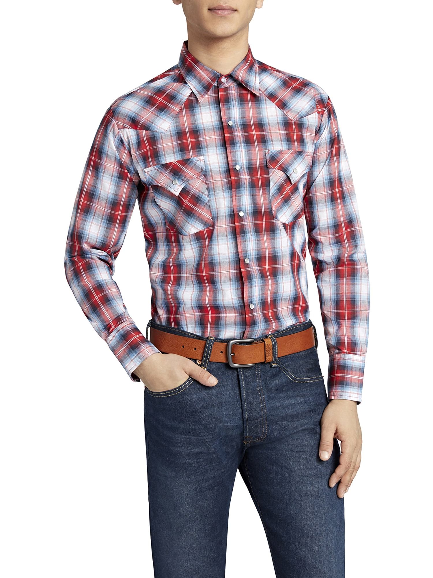 Ely Cattleman Men's Long Sleeve Snap Front Plaid Western Shirt ...
