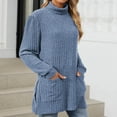 thumbnail image 2 of ​SHTXOZHI Women Mock Neck Long Sleeve Shirts Side Split Knit Blouse Fall Tunic Tops with Pockets, 2 of 4