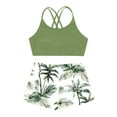 thumbnail image 3 of YiZYiF Girls Two Piece Activewear Swimwear Floral Print Tank Top with Athletic Shorts Outfit Set Green Coconut Tree 14, 3 of 6