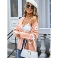 thumbnail image 2 of Womens Ribbed Knit Cardigan Slouchy Flower Graphic Button-Up Jacquard Knitted Sweater Coat Pink XL, 2 of 8